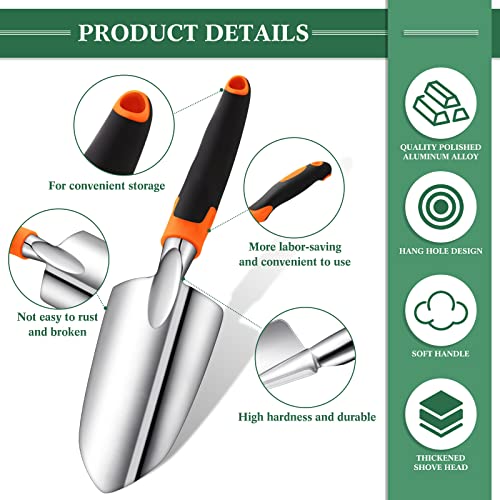 Honoson Garden Hand Trowel Transplant Trowel with Measurements Aluminum Alloy Planting Tools with Rubber Handle Small Gardening Hand Tools Shovels for Gardening Cultivating Transplanting Supplies - color: Orange