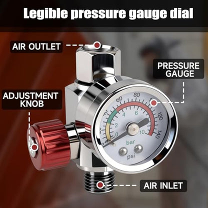 G1/4 Paint Spray Gun Air Pressure Regulator Kit with Gauge