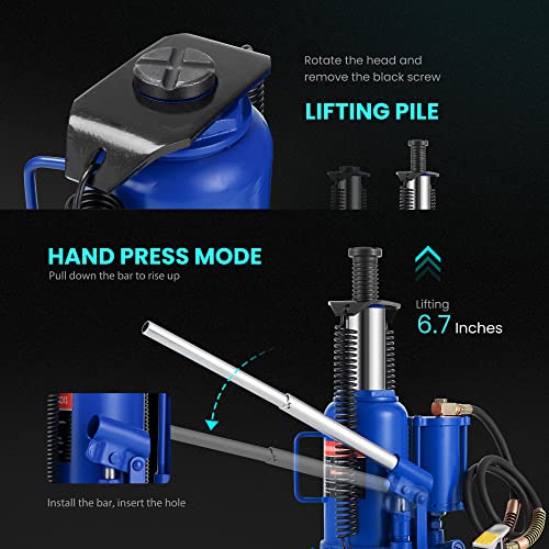 SPECSTAR Pneumatic Air Hydraulic Bottle Jack with Manual Hand Pump 20 Ton - color: Blue