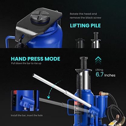 SPECSTAR Pneumatic Air Hydraulic Bottle Jack with Manual Hand Pump 20 Ton - color: Blue