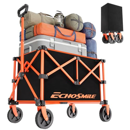 EchoSmile Light Collapsible Wagon Cart, Foldable for Camping, Black&Orange - color: Black&orange