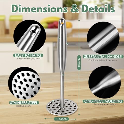 Potato Masher Manual Potato Press for Kitchen Tool,Heavy Duty Stainless Steel Potato Masher Kitchen Tool & Food Masher Potato Smasher Perfect for Bean, Vegetable, Fruits, Avocado, Meat - size: 7 x 2.5 inches