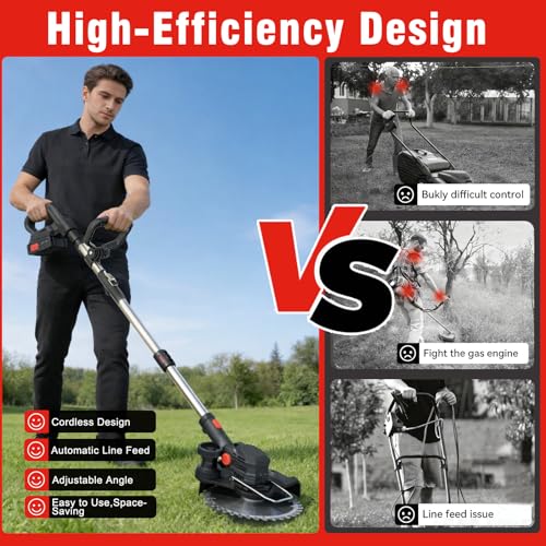Cordless String Trimmer, 8in Weed Wacker with 2 x 4.0Ah Batteries Foldable - color: Black