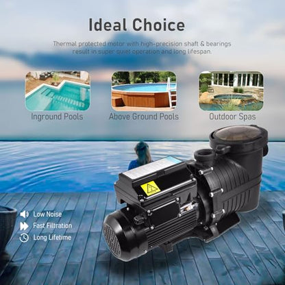 Pool Pump 1.5HP 230Vac 5040GPH Variable Speed Self-Priming Pool Pump - color: Black