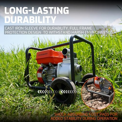 NOVUS 2-Inch Semi Trash Pump with Foldable Handle and Wheels, 212cc Engine - size: 2 Inch with Hose and Wheel