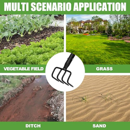4-Tine Garden Hand Tiller Cultivator, 55" Adjustable Long Handle