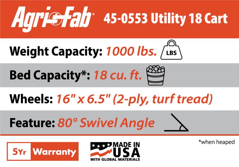 Agri-Fab 45-0553, 1,000-Pound Capacity Poly Swiveling Tow Behind Dump Cart, 18 Cubic Feet Capacity, 80 Degree swiveling, 52 Degree Dumping, 16-Inch x 6.5-Inch Pneumatic Turf Tread Tires - style: 1,000 lb. Poly Tow-Behind Swivel Dump Cart