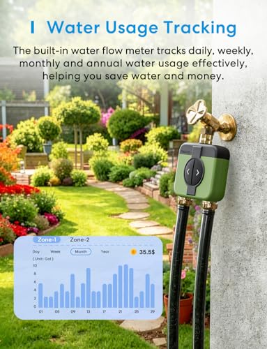 meross WiFi Water Timer for Garden Hose, Rain Skip, Remote Control, IP65 - size: WiFi Water Timer with Hub