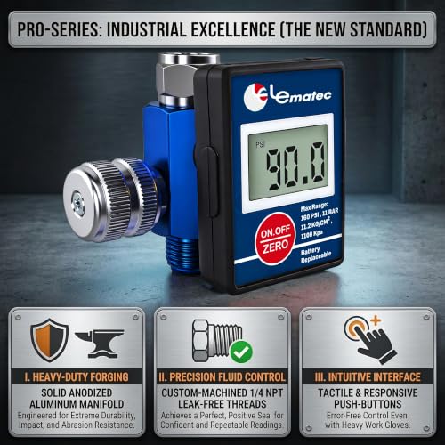 LE LEMATEC Digital Paint Gun Air Regulator with LED Gauge, 1/4 NPT - style: Pro Digital Version