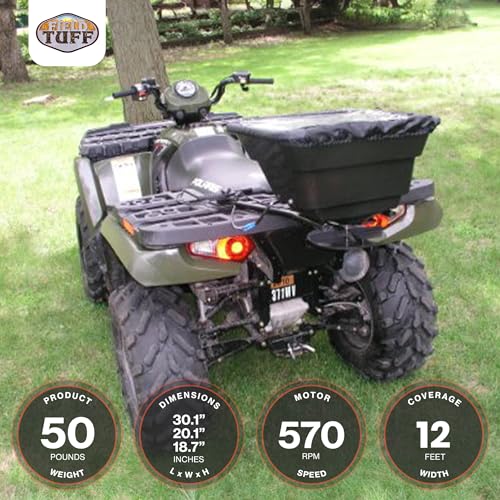 Field Tuff Hitch Mount Grass Seed Spreader with Rain Protector for ATV, UTV, or Utility Tractor, Black - size: 125 lb Capacity