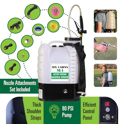 My 4 Sons M4 Battery Powered Backpack Sprayer with 15ft Extension Hose