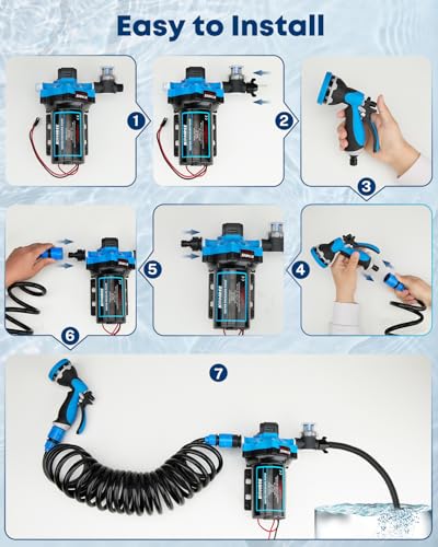 Kohree 12V DC Washdown Pump Kit - 7.5GPM 80PSI, Self-Priming, High Flow