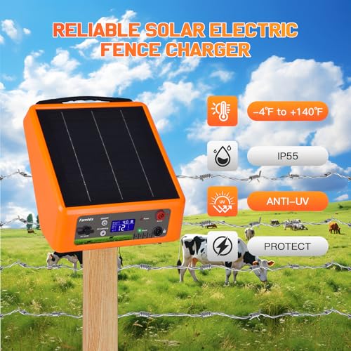 20 Miles Solar Electric Fence Charger, 0.3-2.0J Adjustable Output - color: Orange