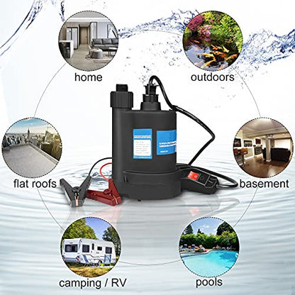 Water Pump Submersible Pump DC 12V Sump Pump 1500 GPH Utility Pump Black - size: DC-Black