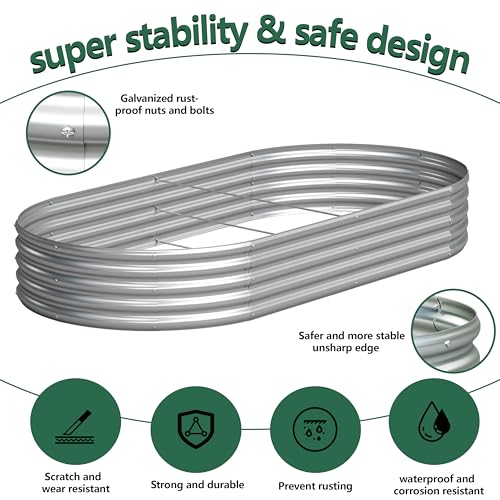 2PCS 8x4x1FT Galvanized Metal Raised Garden Bed,Outdoor Planter Box for Vegetables - size: 8x4x1(2PCS)