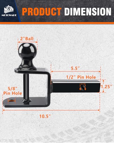 METOWARE ATV/UTV Trailer Hitch, 3-in-1 Ball Mounts, Fit 1-1/4" Receiver - size: 1-1/4"Receiver