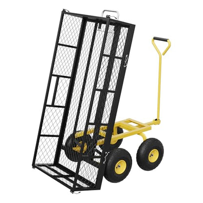 900 lbs Steel Garden Dump Cart with 10" Pneumatic Tires, Heavy Duty Yard Cart with 180°Rotating Handle & Removable Mesh Sides, Utility Dump Wagon for Lawn Farm Backyard, Black & Yellow - color: Black