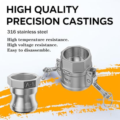 316 Stainless Steel 1" Camlock Fitting - External thread pipe fitting - size: Cam lock 1" Type D + Type A