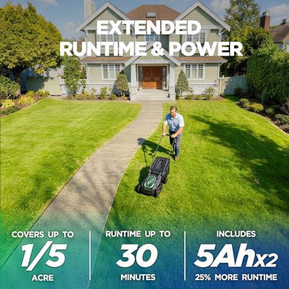18" 40V Cordless Lawn Mower for Small to Medium Yards, Capable of Gas-Like Cuts with Brushless Motor, Used for Mulching/Bagging, 6 Heights for Seasonal Grass, Dual 5.0Ah Batteries Included