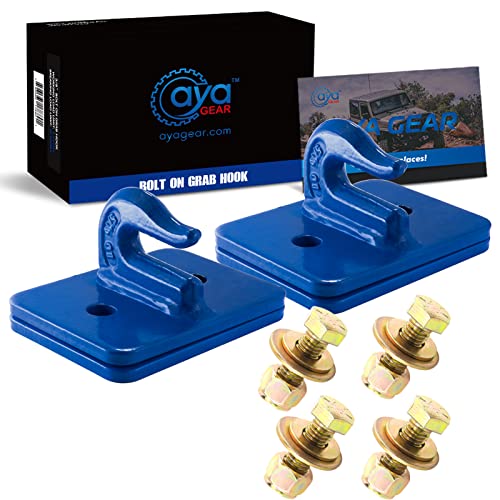 2 Pack 5/16-in Bolt On Grab Hook Mount with Backer Plate Grab Hook Grade 70 Forged Steel Tow Hook Work Well for Loader, Tractor Bucket, RV, UTV,Truck (Blue) - color: Blue, size: 5/16 in