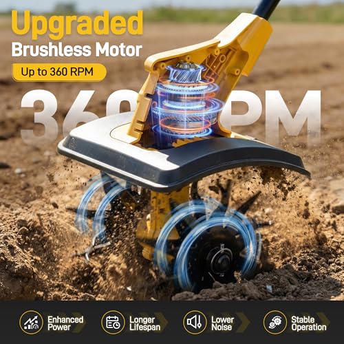 Cordless Tiller Cultivator, 12" Tilling Width, 8" Depth, 2x4.0Ah Batteries