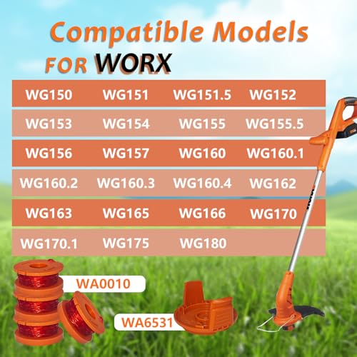 A ANLEOLIFE 16 Pack WA0010 Weed Eater Line Spool for Worx String Trimmers, 10ft 0.065" Auto-Feed Replacement Spools (15 Spools + 1 Cap) - style: 15 Spools + 1 Cap