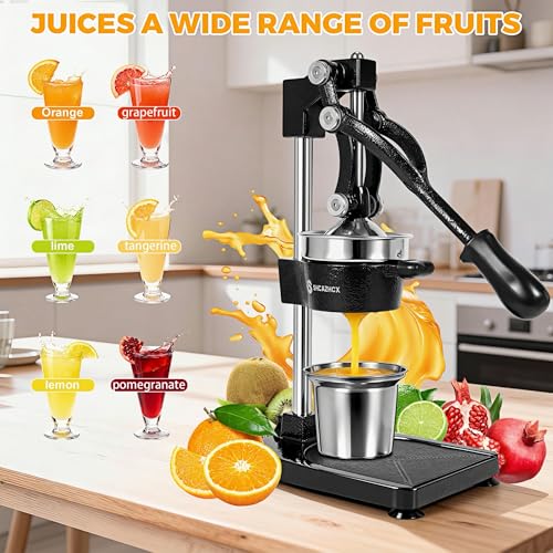 Cast Iron Manual Citrus Juicer Press, Heavy Duty Fruit Squeezer - color: Black
