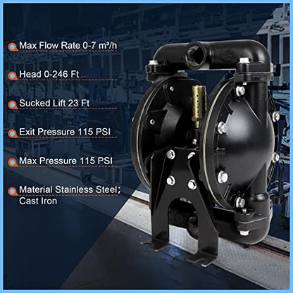 Dollate QBY4-25L Air Operated Double Diaphragm Pump, 1 inch Outlet