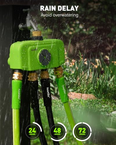 RAINPOINT WiFi Smart Sprinkler Timer, Outdoor Garden Hose Water Timer with Solid Brass Inlet & Outlet, Custom Irrigation Programs via App, Voice Control, Green