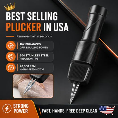 ORIXA Heavy-Duty Electric Chicken Plucker, High-Power Cordless Poultry Feather Remover with Auto-Adjusting 304 Stainless Steel Tweezer Head, Rechargeable for Chicken, Duck & Goose