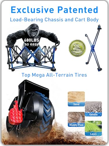 VIC 680lbs Super Cart & Table 1=5 Set, 480L Mega Capacity 54" Extra Long Extra high Folding Wagon, Heavy Duty Collapsible Carts with Brakes, All-Terrain Big Wheels for Camping, Store, Shopping