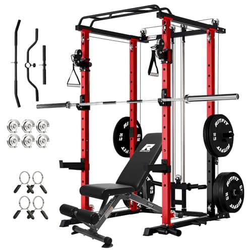 RitFit PPC-P3 Power Cage with Cable Crossover System, 1200LB Capacity - color: Red, style: Package 1.5K (with BP 230lbs Plates)