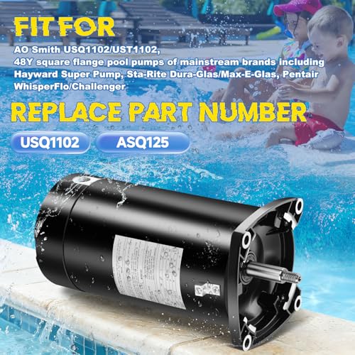 USQ1102 Pool Pump Motor 1HP 48Y Frame 115/230V, 7.6/15.3A Single Speed - size: 1 HP USQ1102 48Y Frame