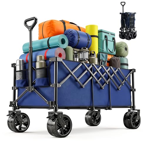 OLIXIS 49" L Collapsible Wagon 440lbs, Folding Wagon Cart with Wheels, Blue - color: Blue