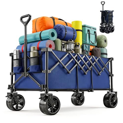 OLIXIS 49" L Collapsible Wagon 440lbs, Folding Wagon Cart with Wheels, Blue - color: Blue