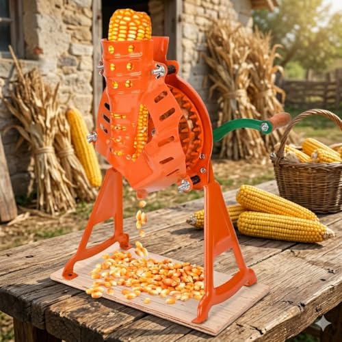 Corn Sheller, Corn Stripper Manual Hand Crank Steel Corn Thresher with Stand Heavy Duty for Farm & Home Use