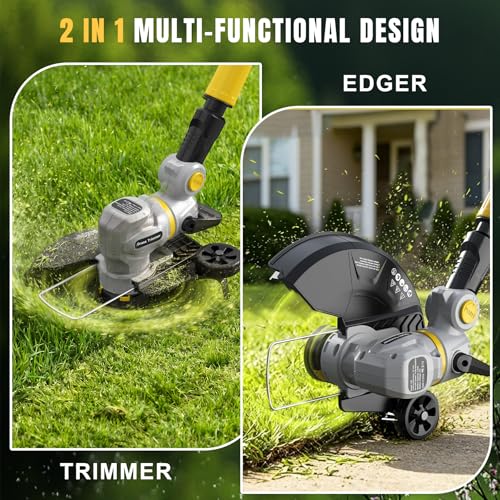 12" 21V Weed Wacker Cordless, 2 in 1 String Trimmer and Edger - color: Yellow
