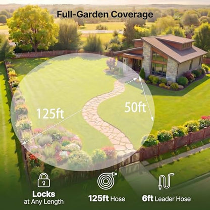 Retractable Garden Hose Reel, 1/2 in x 125 ft Heavy Duty Wall Mounted Hose Reel with Upgraded Automatic Slow Rewind System, Any Length Lock, 180° Swivel Bracket, 10-Pattern Nozzle for Outdoor Watering - size: 1/2'' 125FT