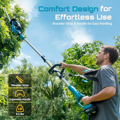 SEESII 2-in-1 Pole & Hedge Trimmer Cordless,20" Electric Bush Trimmer 8.5ft - color: Light Blue