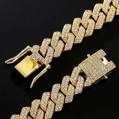 JUNVirtuous Cuban Link Chain Mens Iced Out Miami Cuban Necklace Silver/Gold Bling Diamond Hip Hop Jewelry for Women - color: 16 inch Gold Necklace