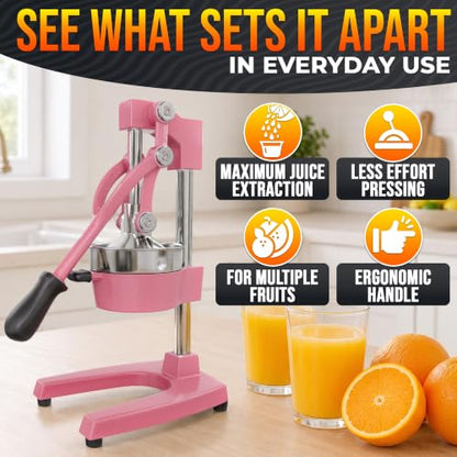 Cast Iron Juicer Hand Press, Heavy-Duty Squeezer (Pink) - color: Pink