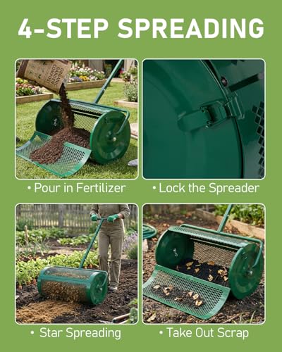 Outvita Compost Spreader, 30'' Wide, 5 Heights Adjustable, Green - color: Green, size: 30 in