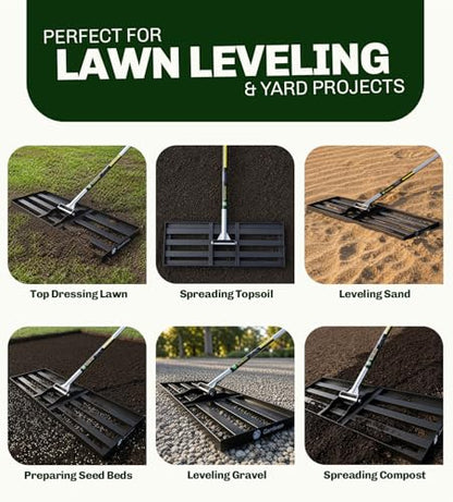 Gardease Lawn Leveling Rake, 48" x 10", Heavy Duty Steel Lawn Leveler