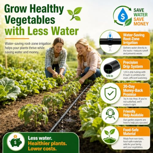 1/4 Drip Irrigation Tubing 200FT, Built-in 0.5 GPH Emitters, 6 Inch Spacing - size: 200FT