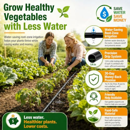 1/4 Drip Irrigation Tubing 200FT, Built-in 0.5 GPH Emitters, 6 Inch Spacing - size: 200FT