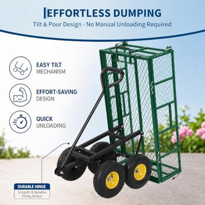 900 Lbs Steel Garden Dump Cart,Dump Wagon with Removable Sides - color: Green