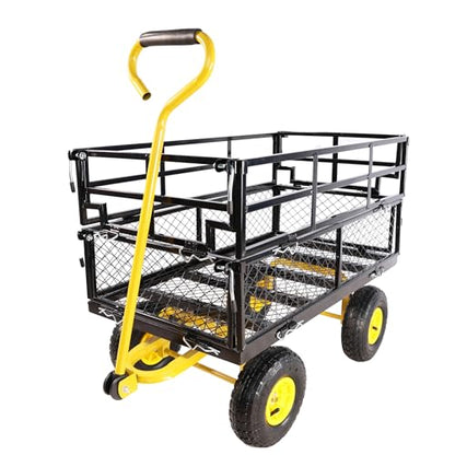 with a Four-Wheeled Trailer with a Double-Deck Detachable Side,The Steel Multifunctional Heavy-Duty net car can be Used in Farms,Warehouses and Other Places. - color: Yellow+black