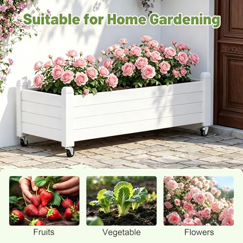 Raised Garden Bed with Wheels, Rolling Resin Planter Box, Ashen - color: Ashen, size: 13.3" H