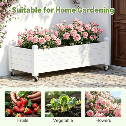 Raised Garden Bed with Wheels, Rolling Resin Planter Box, Ashen - color: Ashen, size: 13.3" H