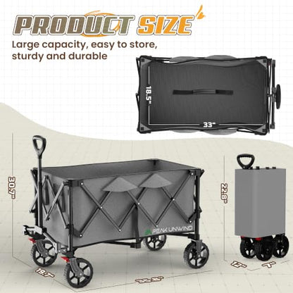 Wagons Carts Foldable,Collapsible Wagon with Wheels,450LBS Heavy Duty Beach Wagon Cart,Lightweight Portable Folding Utility Wagon Cart with Cup Holders for Camping, Garden, Sports, Grocery pcs (Gray) - color: Gray
